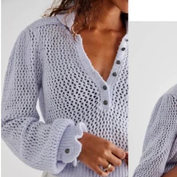 Free People Snowdrift Pullover Boucle Sweater in Peri Ice - Picture 4 of 9